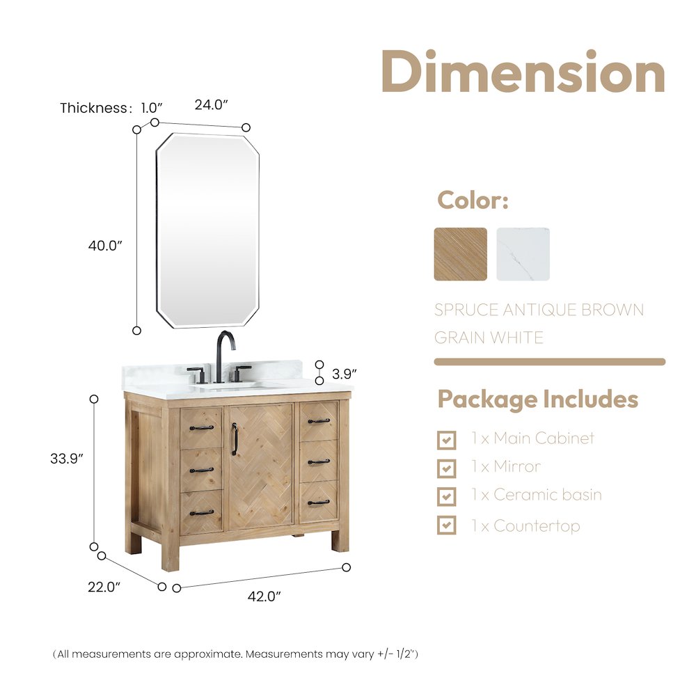 Javier 42" Free-standing Single Bath Vanity in Spruce Antique Brown