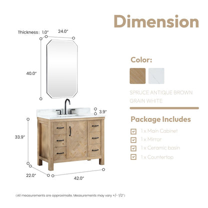 Javier 42" Free-standing Single Bath Vanity in Spruce Antique Brown