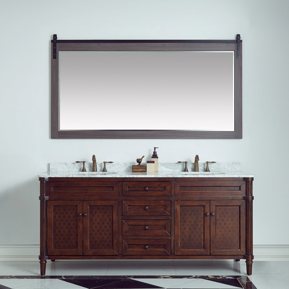 Cortes 72" Rectangular Bathroom Vanity Barndoor Wall Mount Mirror in Oak
