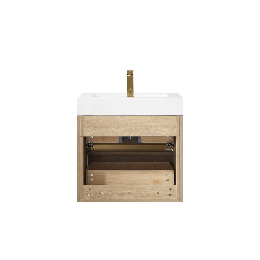 Single Sink Wall-Mount Bath Vanity Composite Integral Square Sink Top, Mirror