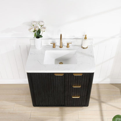 Free-standing Single Bathroom Vanity with Composite top in Lightning White