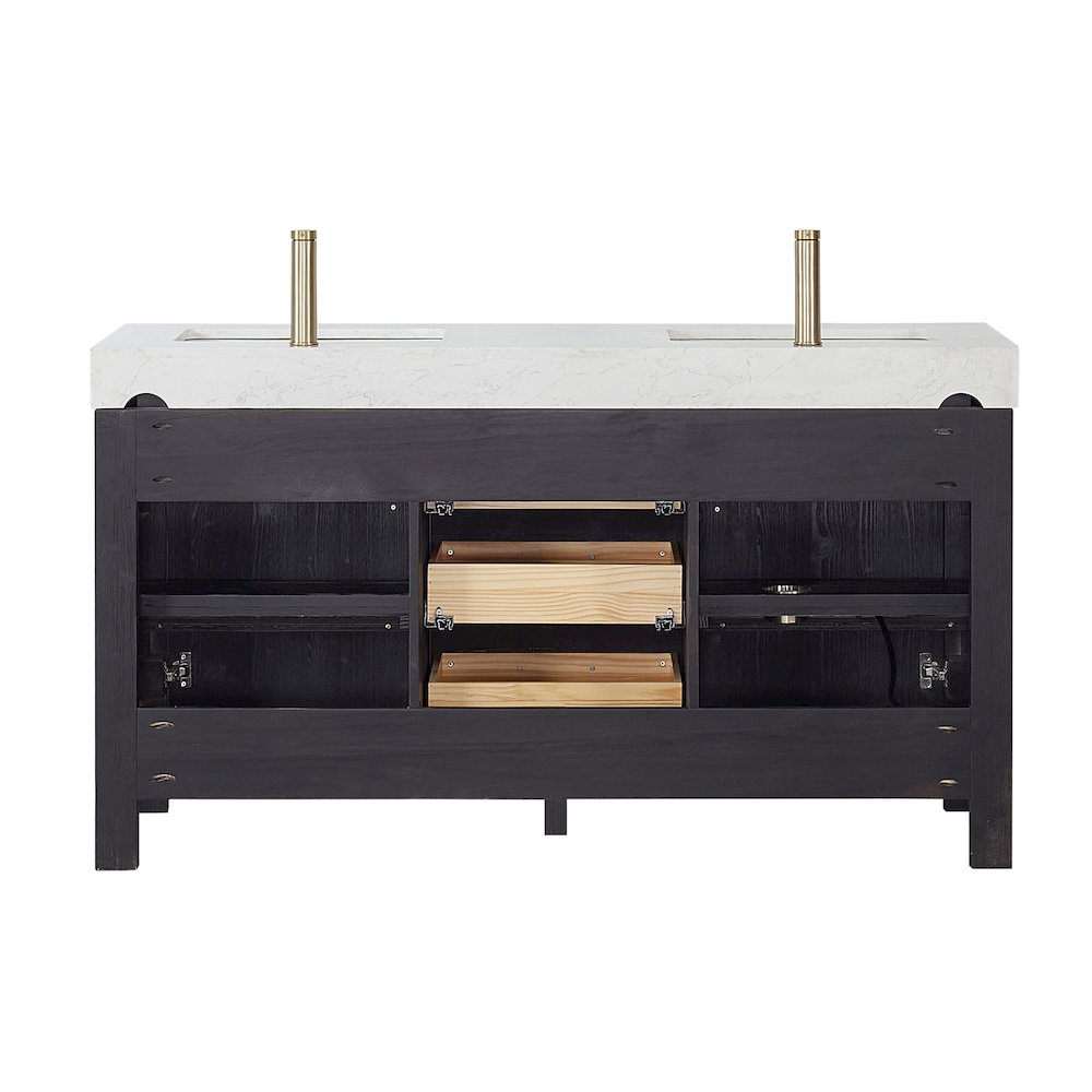 León 60in. Free-standing Double Bathroom Vanity in Fir Wood Black