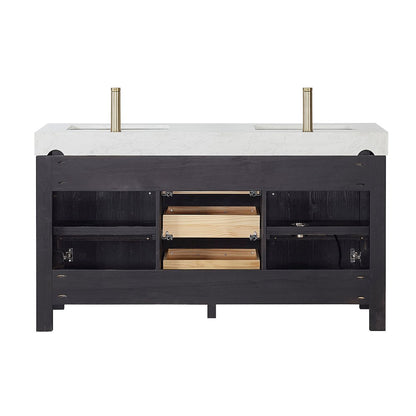 León 60in. Free-standing Double Bathroom Vanity in Fir Wood Black