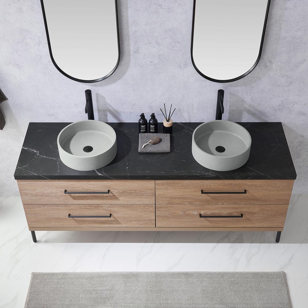Double Sink Bath Vanity with Sintered Stone Top with Concrete Sink and Mirror