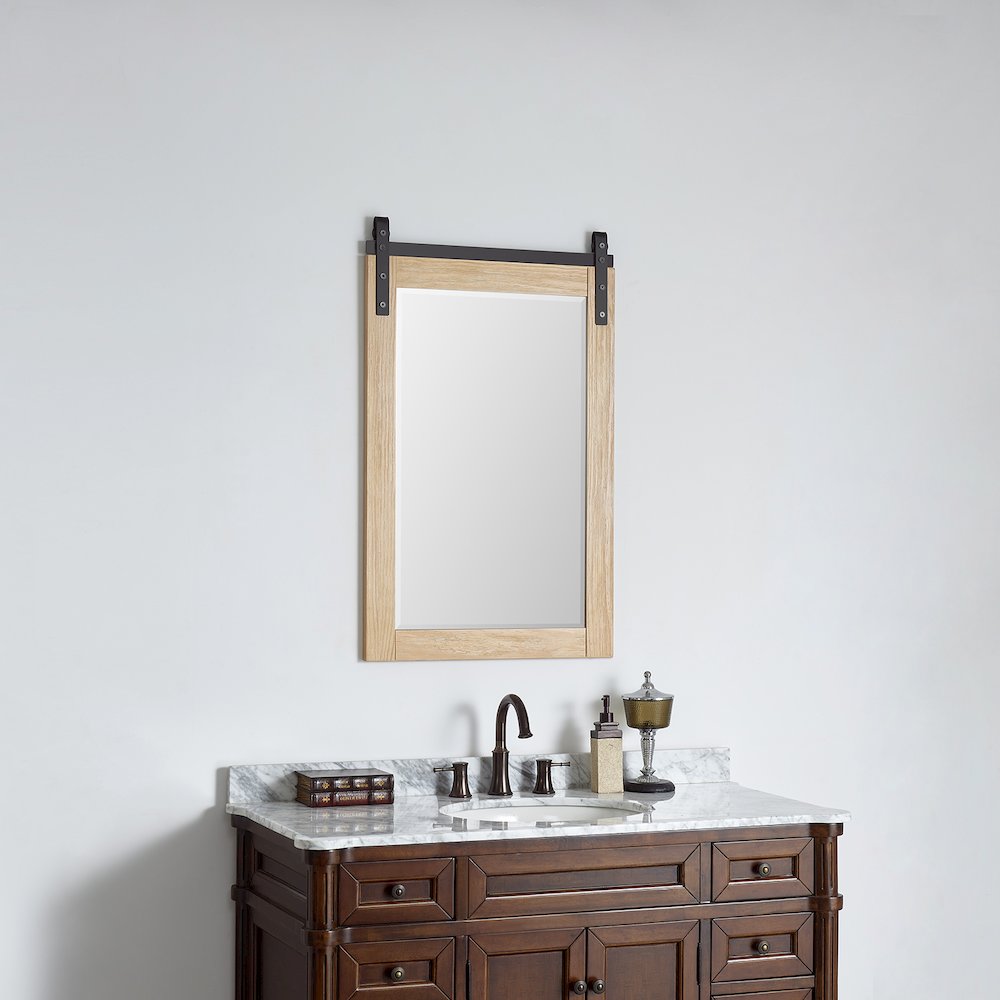 Cortes 24" Rectangular Bathroom Vanity Barndoor Wall Mount Mirror in Pine