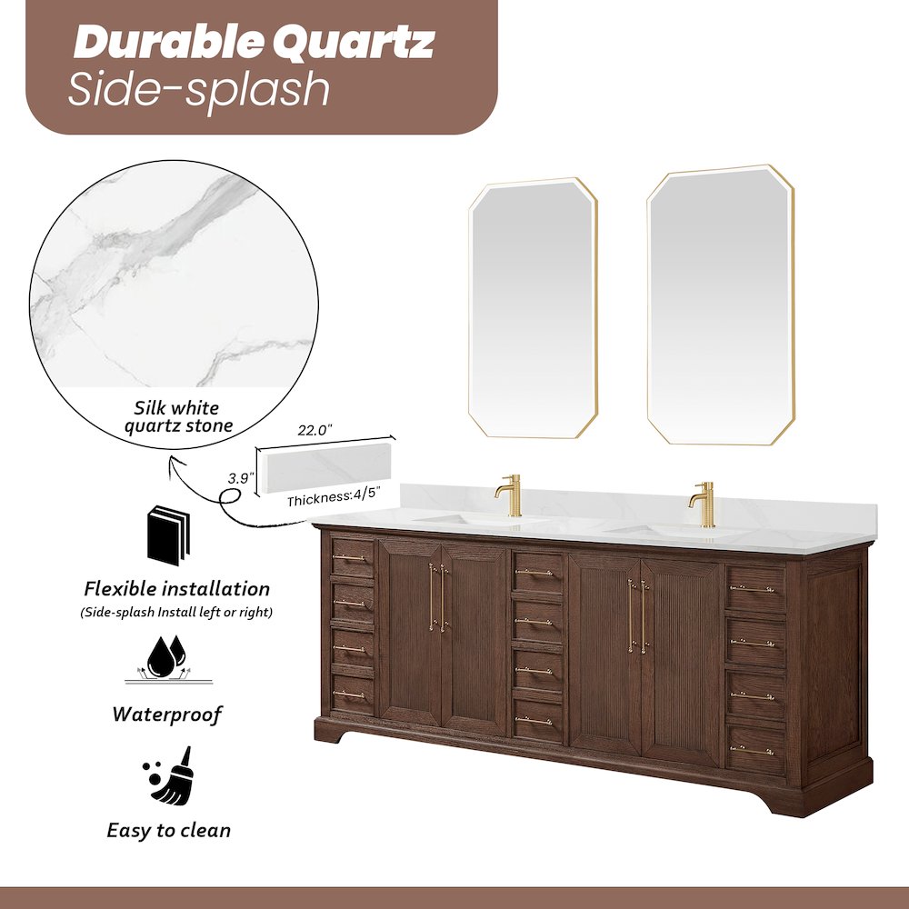 Tokyo 84" Freestanding Double Bath Vanity in Aged Dark Brown Oak