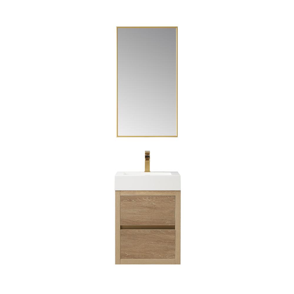 Single Sink Wall-Mount Bath Vanity Composite Integral Square Sink Top, Mirror