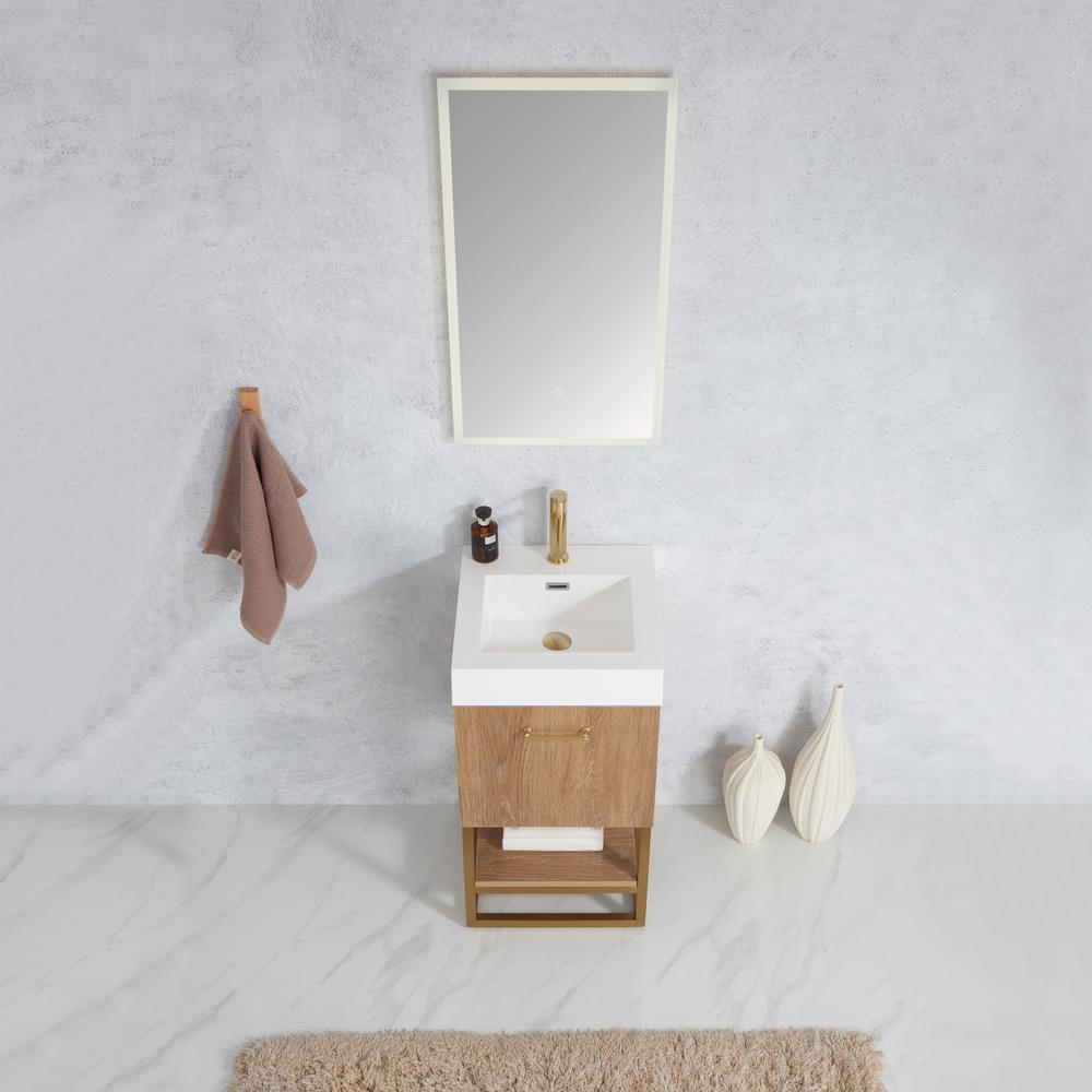 18" Single Sink Bath Vanity with Whole Artificial Stone Basin Top and Mirror