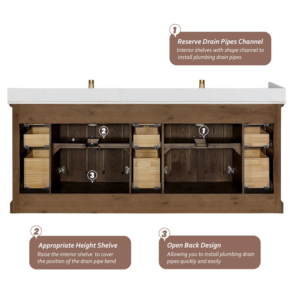 Tokyo 84" Freestanding Double Bath Vanity in Aged Dark Brown Oak