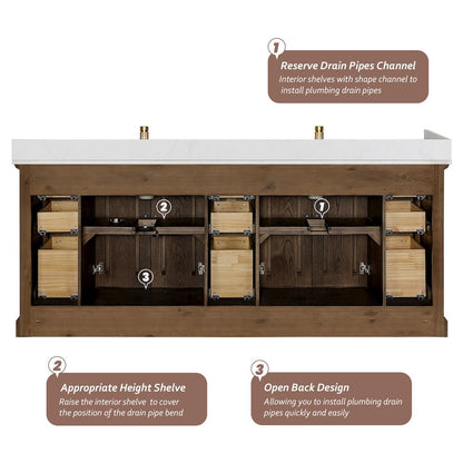 Tokyo 84" Freestanding Double Bath Vanity in Aged Dark Brown Oak