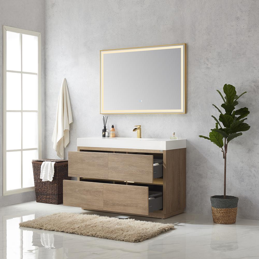 Single Sink Bath Vanity with Composite Integral Square Sink Top and Mirror
