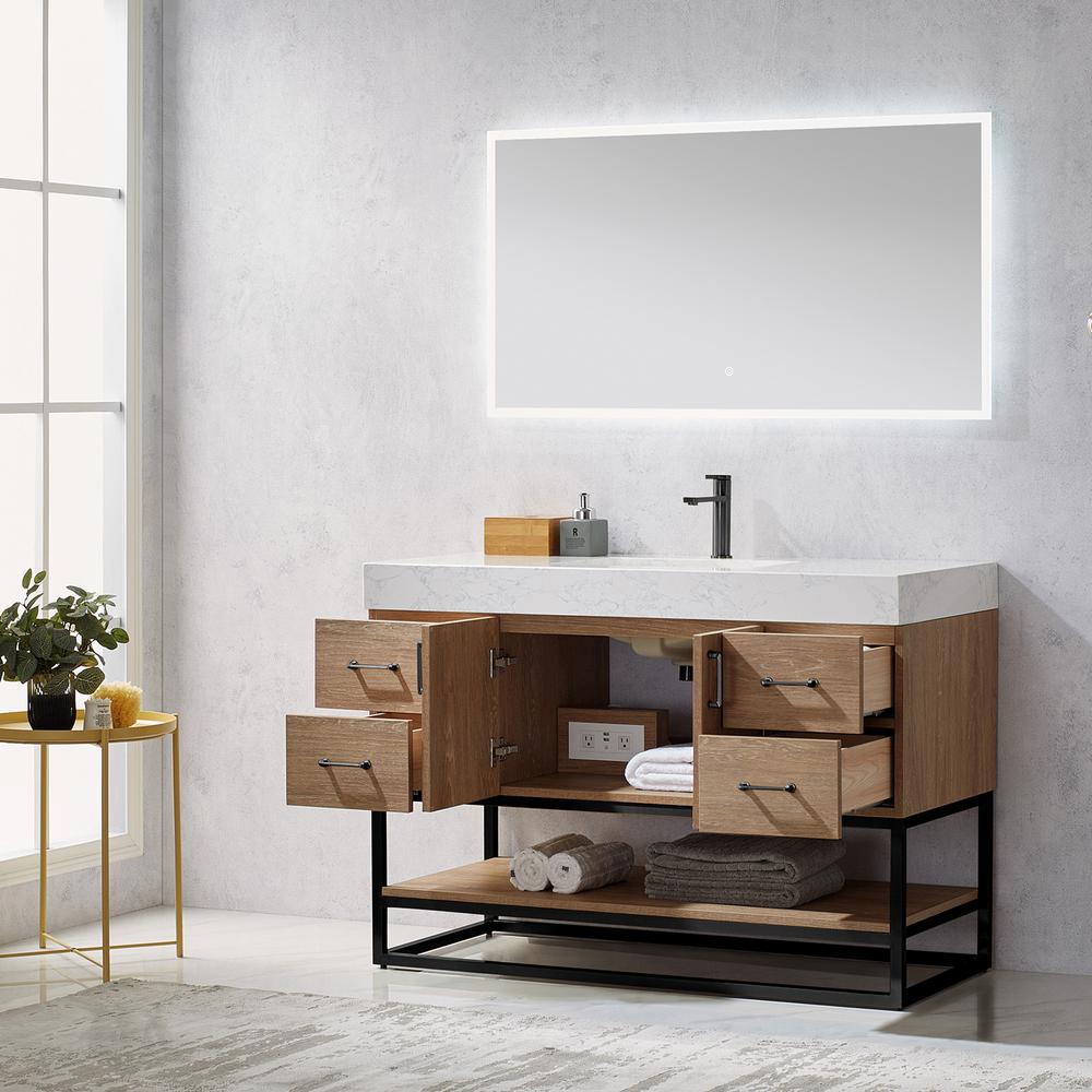 48B" Single Vanity with White Grain Stone Countertop With Mirror