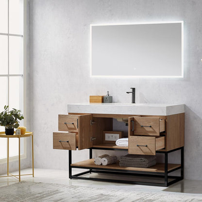 48B" Single Vanity with White Grain Stone Countertop With Mirror