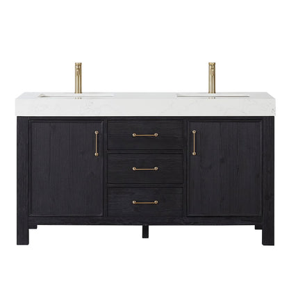 León 60in. Free-standing Double Bathroom Vanity in Fir Wood Black
