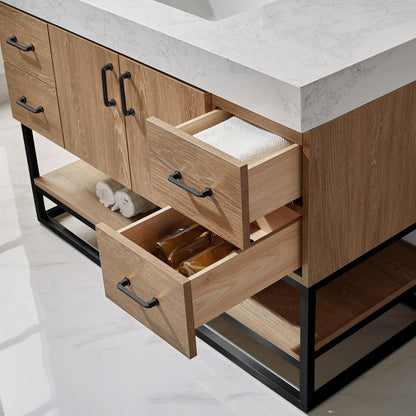 48B" Single Vanity with White Grain Stone Countertop Without Mirror