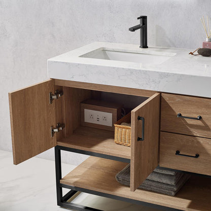 60B" Double Vanity with White Grain Stone Countertop With Mirror
