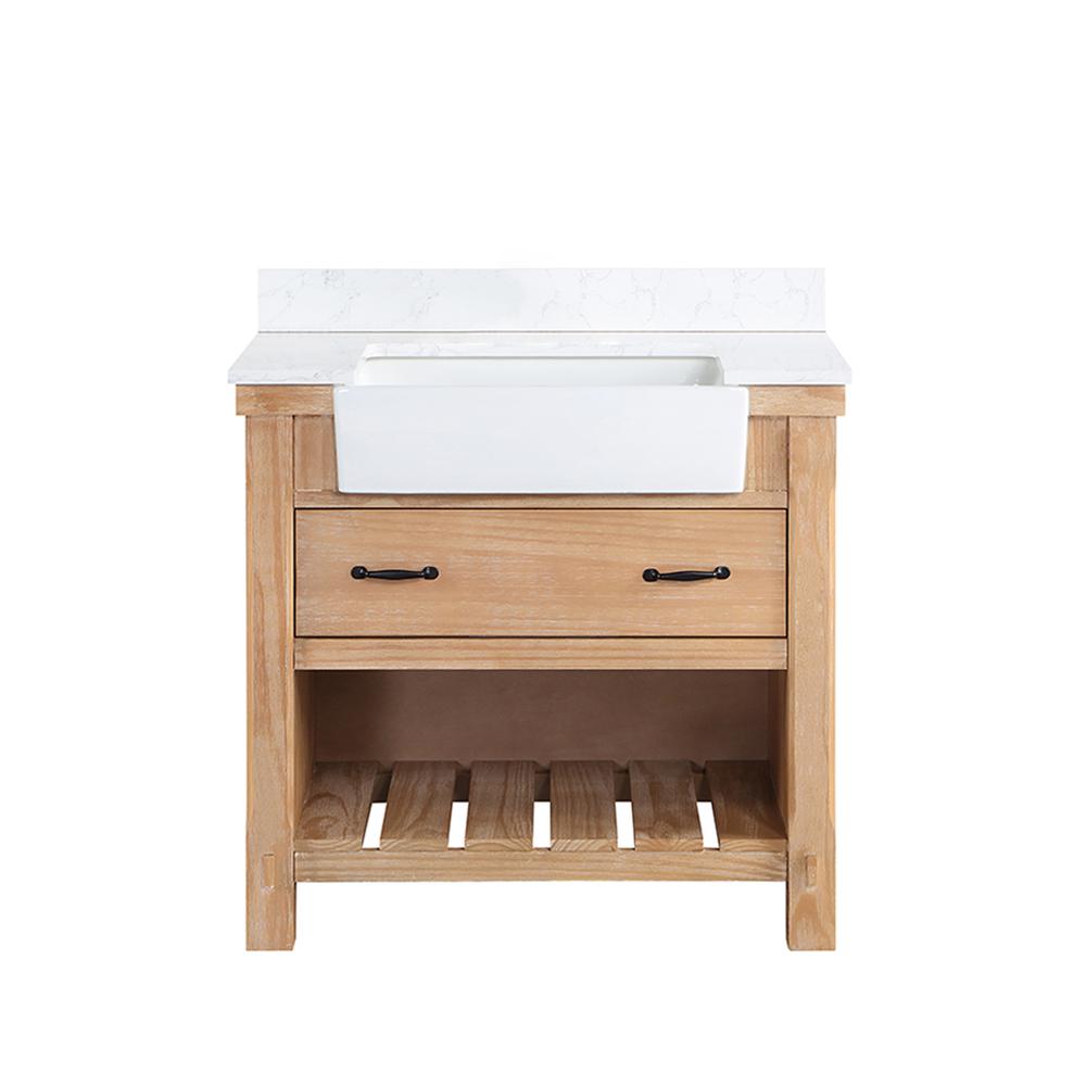 Single Bath Vanity with Composite Stone Top, White Farmhouse Basin