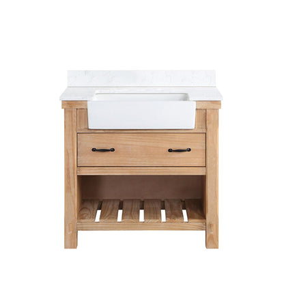 Single Bath Vanity with Composite Stone Top, White Farmhouse Basin