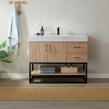 42B" Single Vanity with White Grain Stone Countertop Without Mirror