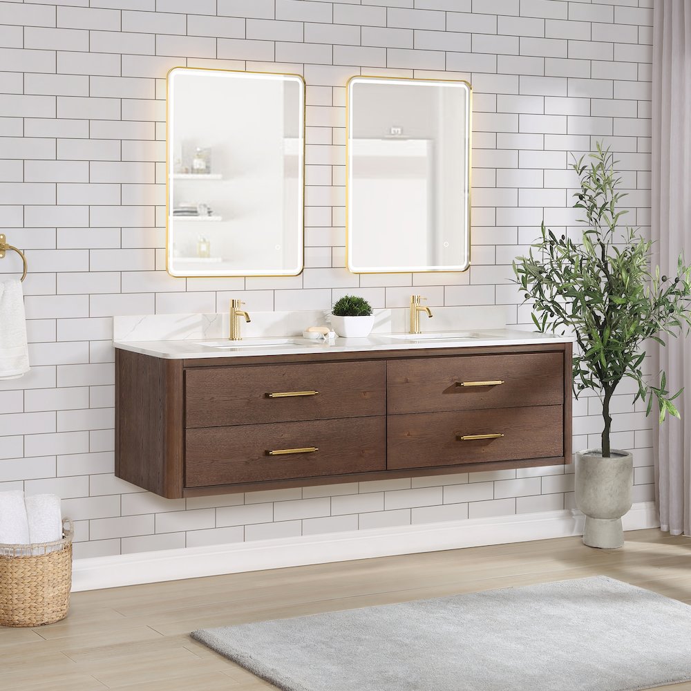 Cristo 72" Floating Double Bath Vanity in Aged Dark Brown Oak