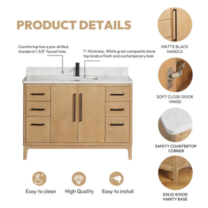 Gara 48" Free-standing Single Bath Vanity in Washed Ash Grey