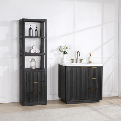 Free-standing Single Bathroom Vanity with Composite top in Lightning White