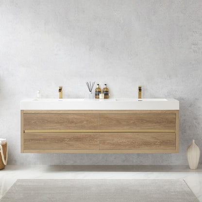 Double Sink Wall-Mount Bath Vanity with Composite Integral Square Sink Top