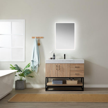 42B" Single Vanity with White Grain Stone Countertop With Mirror