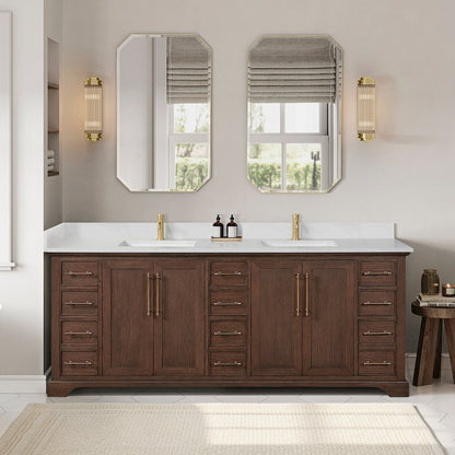 Tokyo 84" Freestanding Double Bath Vanity in Aged Dark Brown Oak