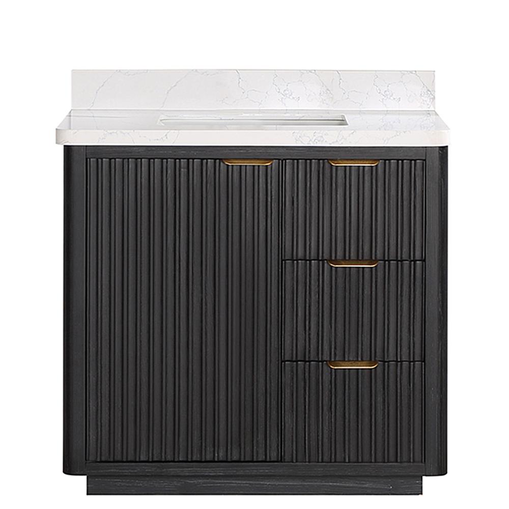 Free-standing Single Bathroom Vanity with Composite top in Lightning White