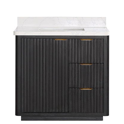 Free-standing Single Bathroom Vanity with Composite top in Lightning White
