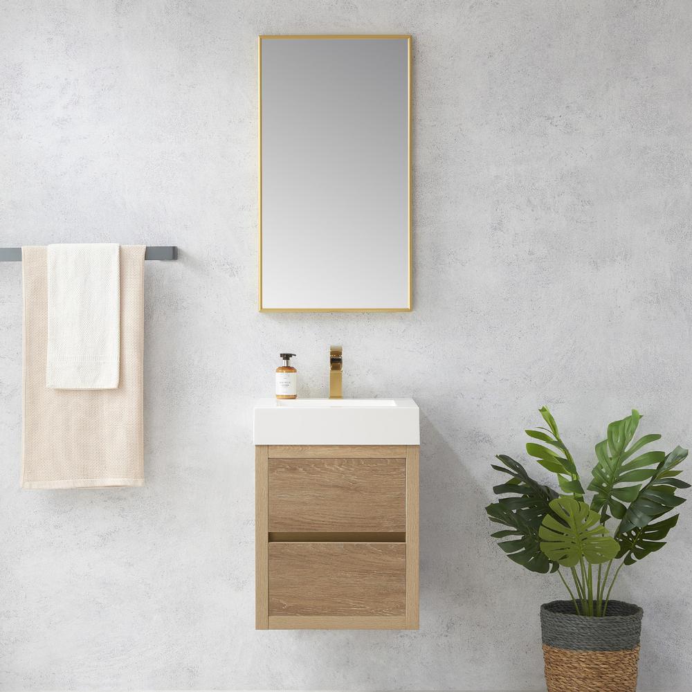 Single Sink Wall-Mount Bath Vanity Composite Integral Square Sink Top, Mirror