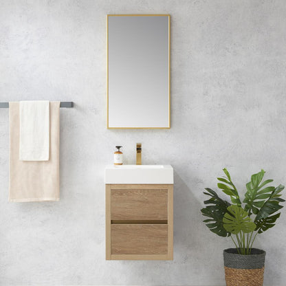 Single Sink Wall-Mount Bath Vanity Composite Integral Square Sink Top, Mirror