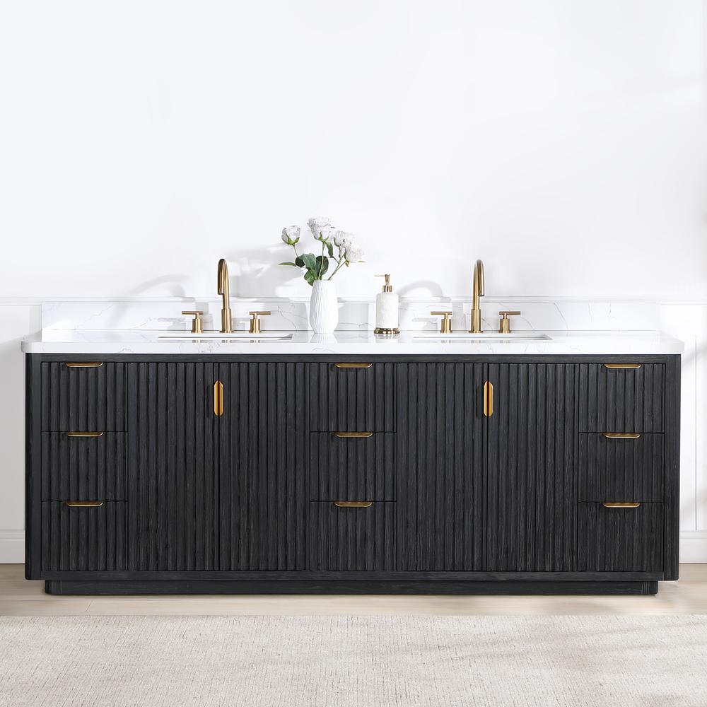 Free-standing Double Bathroom Vanity with Composite top in Lightning White
