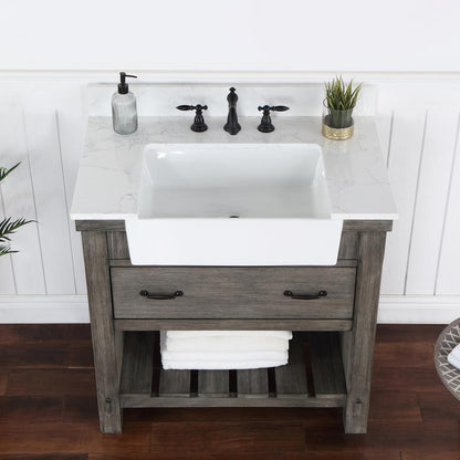 Single Bath Vanity with Composite Stone Top, White Farmhouse Basin
