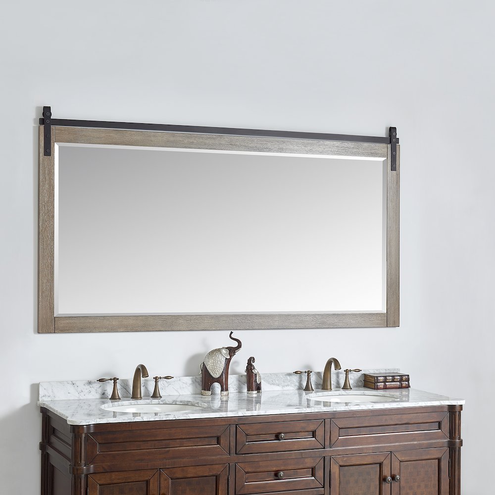 Cortes 72" Rectangular Bathroom Vanity Barndoor Wall Mount Mirror in Grey