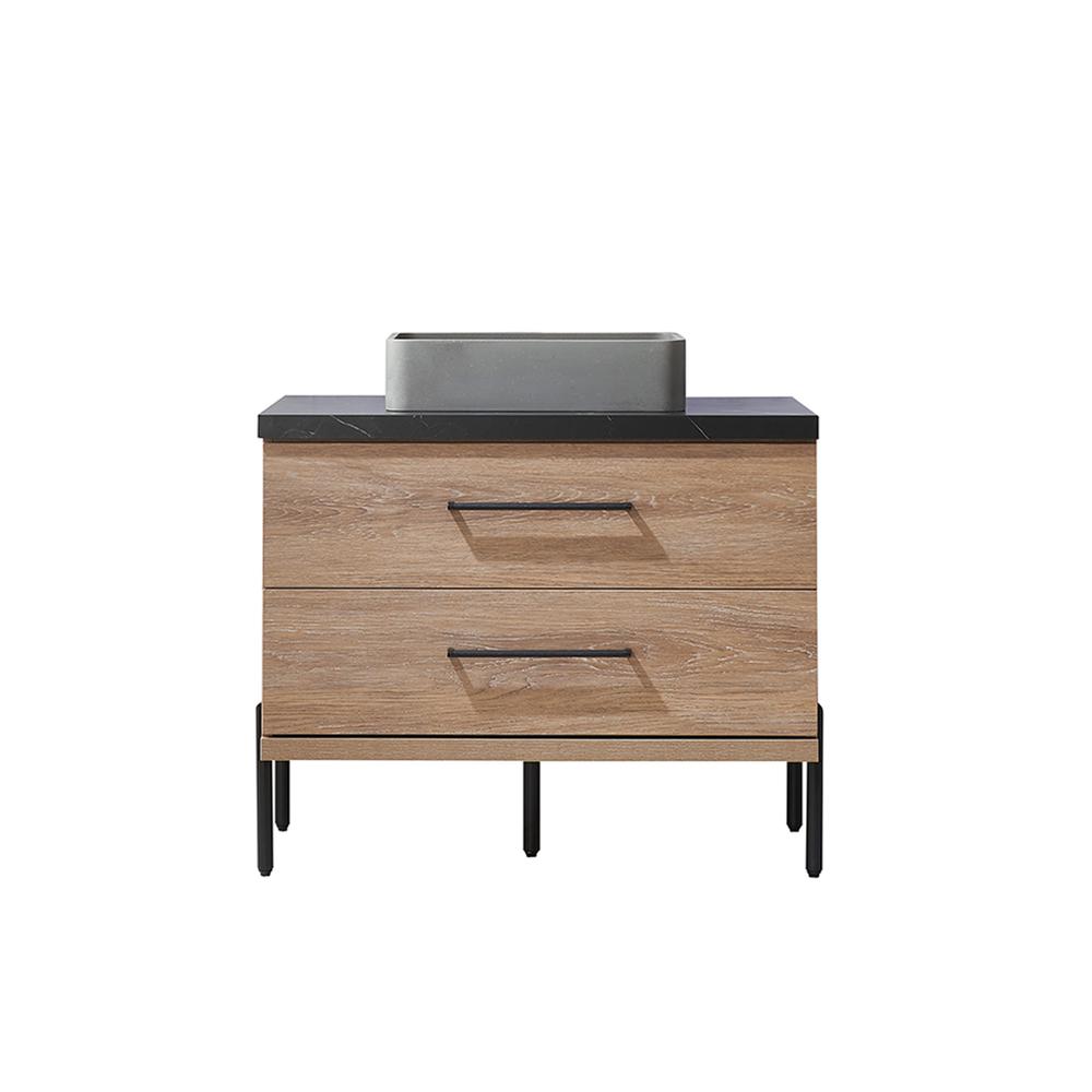 Single Sink Bath Vanity with Black Sintered Stone Top with Concrete Sink