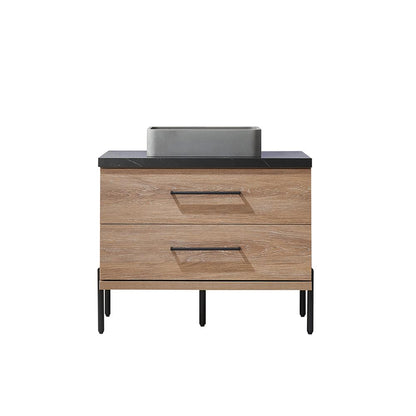 Single Sink Bath Vanity with Black Sintered Stone Top with Concrete Sink