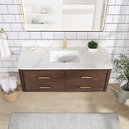 Cristo 55" Floating Single Bath Vanity in Aged Dark Brown Oak