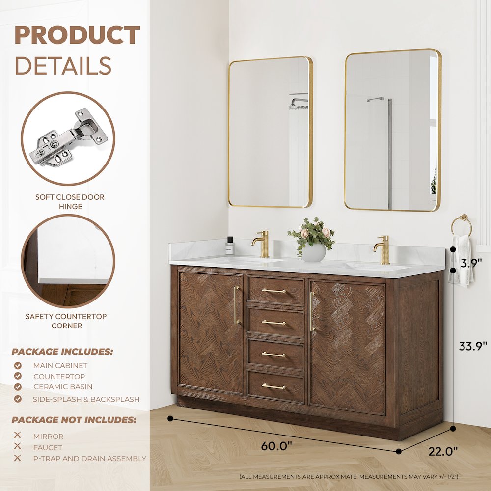 Jakarta 60M" Freestanding Double Bath Vanity in Aged Dark Brown Oak