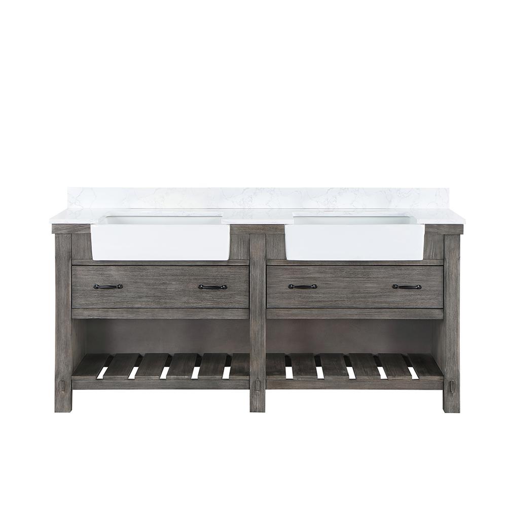 Double Bath Vanity with Composite Stone Top, White Farmhouse Basin
