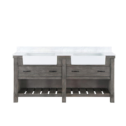 Double Bath Vanity with Composite Stone Top, White Farmhouse Basin