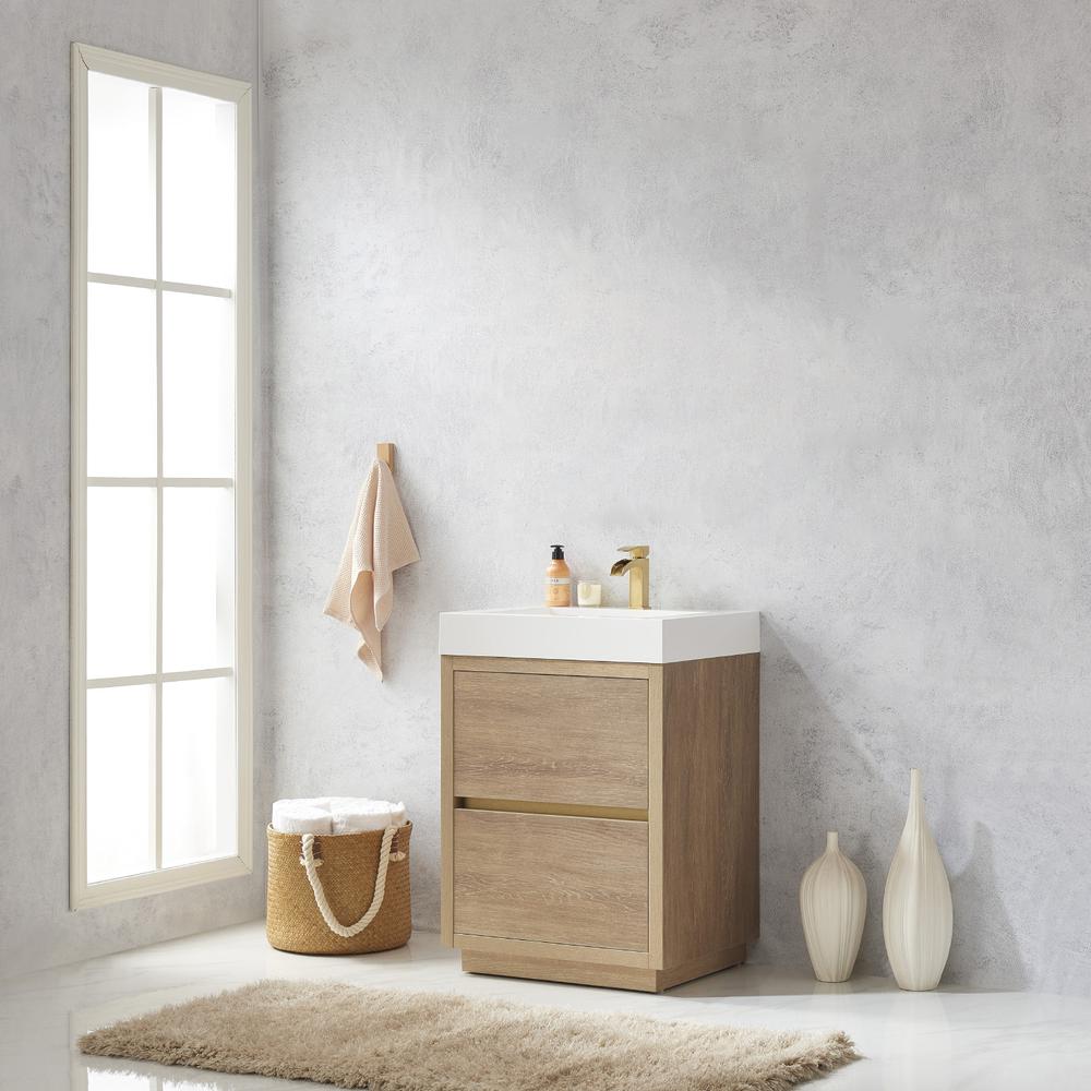 Single Sink Bath Vanity with White Composite Integral Square Sink Top