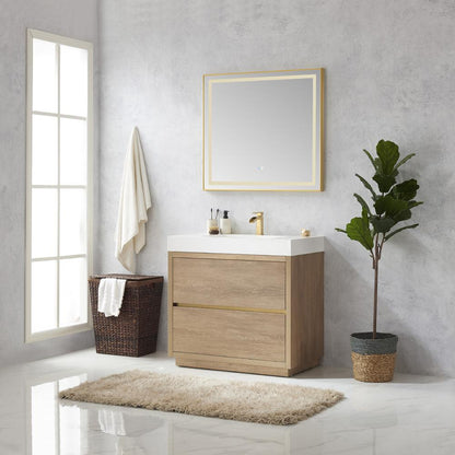 Single Sink Bath Vanity with Composite Integral Square Sink Top and Mirror