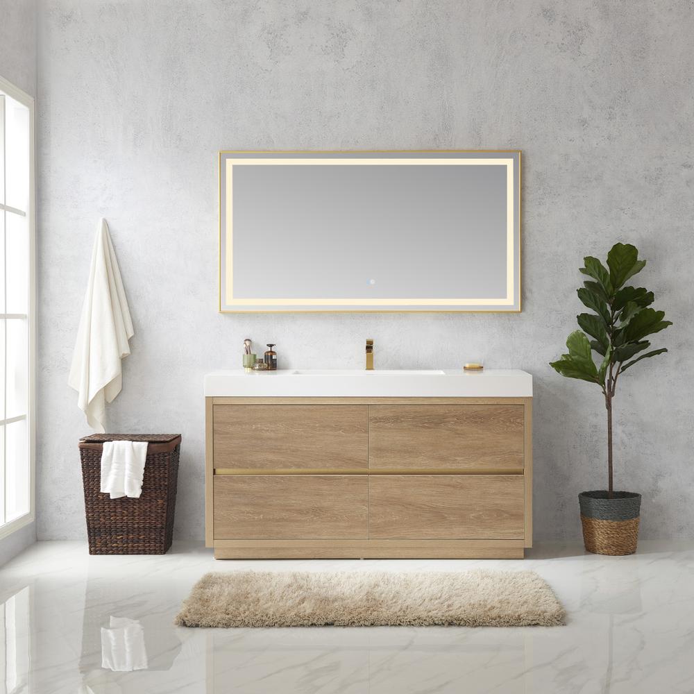 Single Sink Bath Vanity with Composite Integral Square Sink Top and Mirror