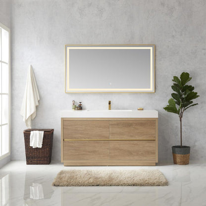 Single Sink Bath Vanity with Composite Integral Square Sink Top and Mirror