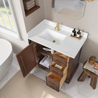 Tokyo 36" Freestanding Single Bath Vanity in Aged Dark Brown Oak