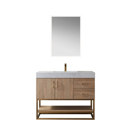42" Single Vanity with White Grain Stone Countertop With Mirror