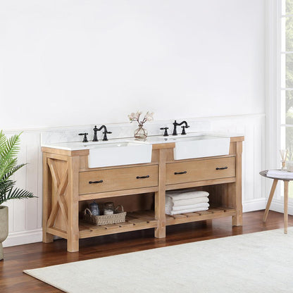 Double Bath Vanity with Composite Stone Top, White Farmhouse Basin