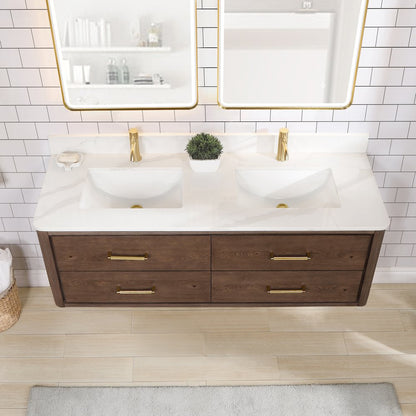 Cristo 60M" Floating Double Bath Vanity in Aged Dark Brown Oak